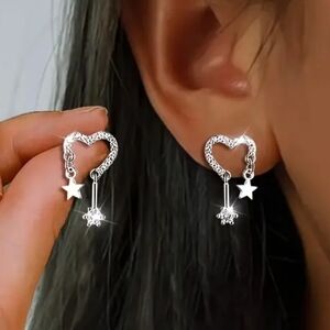 Chic sterling Silver Heart and Star Drop Earrings